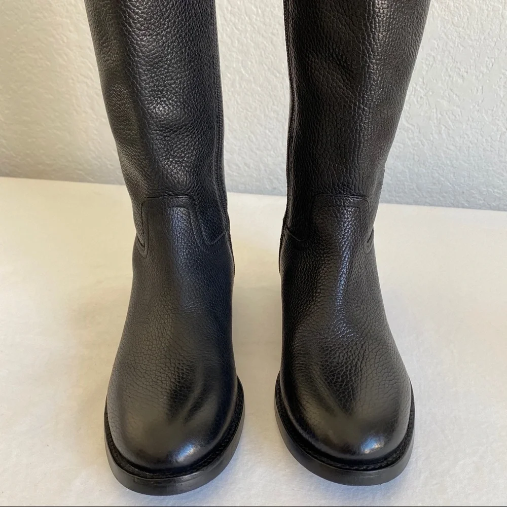 Tory Burch Kiernan logo Riding Leather Boots Black